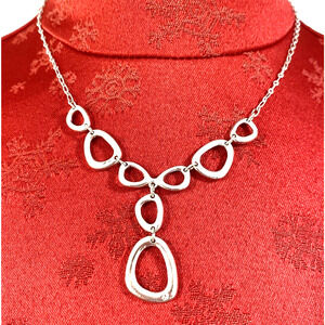 SAO Marked Silver Chain Necklace Fine Dangling Links Modern Art Style Pendant